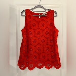 LOFT Vibrant Red Lace Sleeveless Top